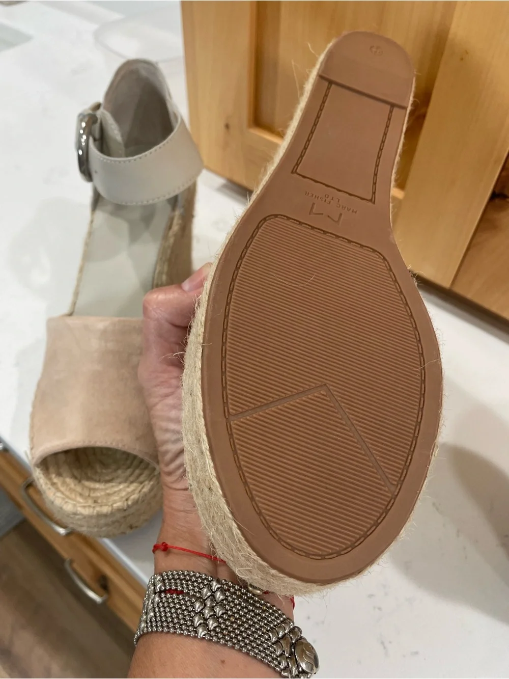 Marc Fisher LTD Beige and Cream Espadrille Wedge Sandals
